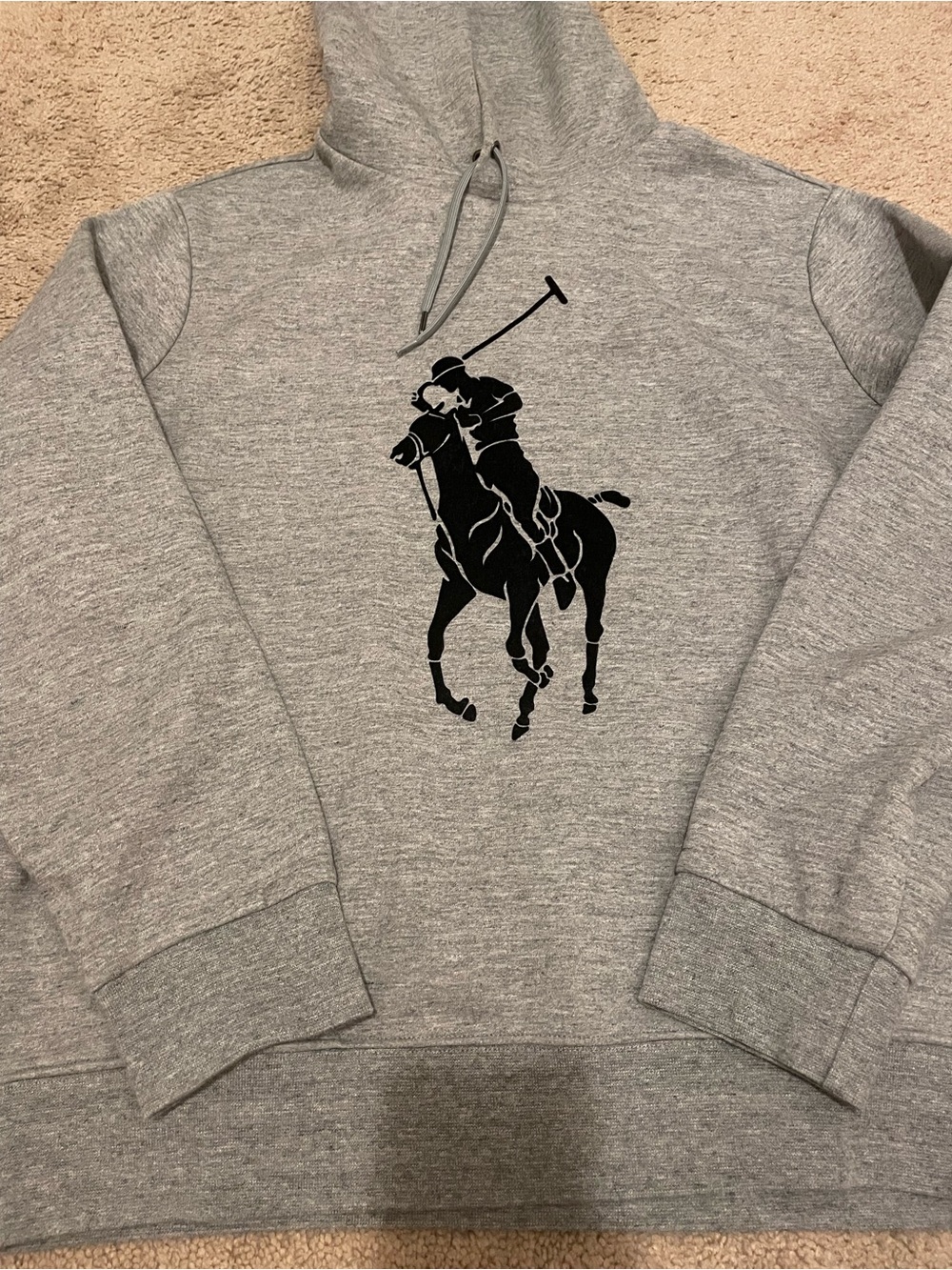 Ralph Lauren Gray Hoodie with Black Polo Player Graphic